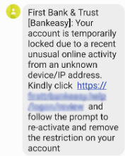 Text Scam Example Account Temporarily Banned